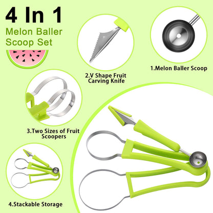 4 in 1 Melon Cutter Scoop Fruit Carving Knife Fruit Cutter Kitchen Gadgets